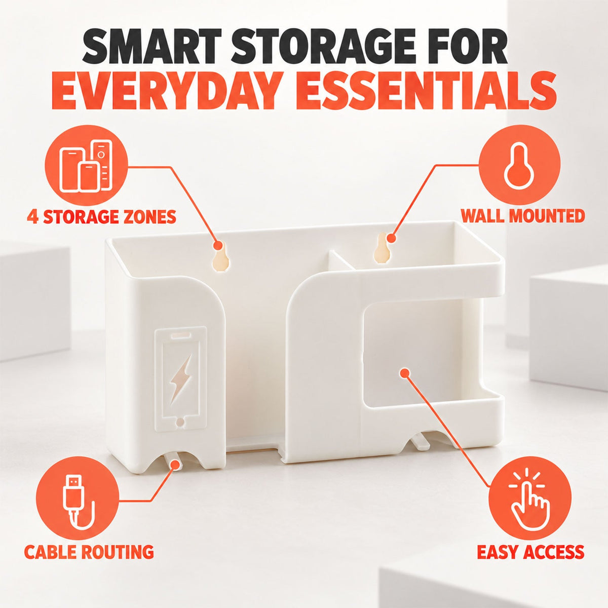 Wall Mounted Mobile Charging Stand With Remote And Pen Storage Holder (1 Pc)